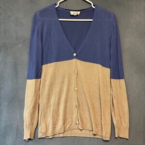 Niu Made in Italy Colorblock Cardigan Blue Tan V-Neck Medium Button Down Preppy